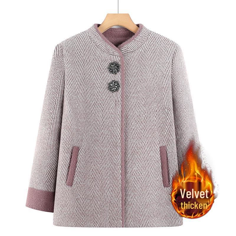 Women s Velvet-Lined Winter Coat for Elderly - Grandma Style, Stand Collar, Autumn/Winter 5XL for 150-165 lbs