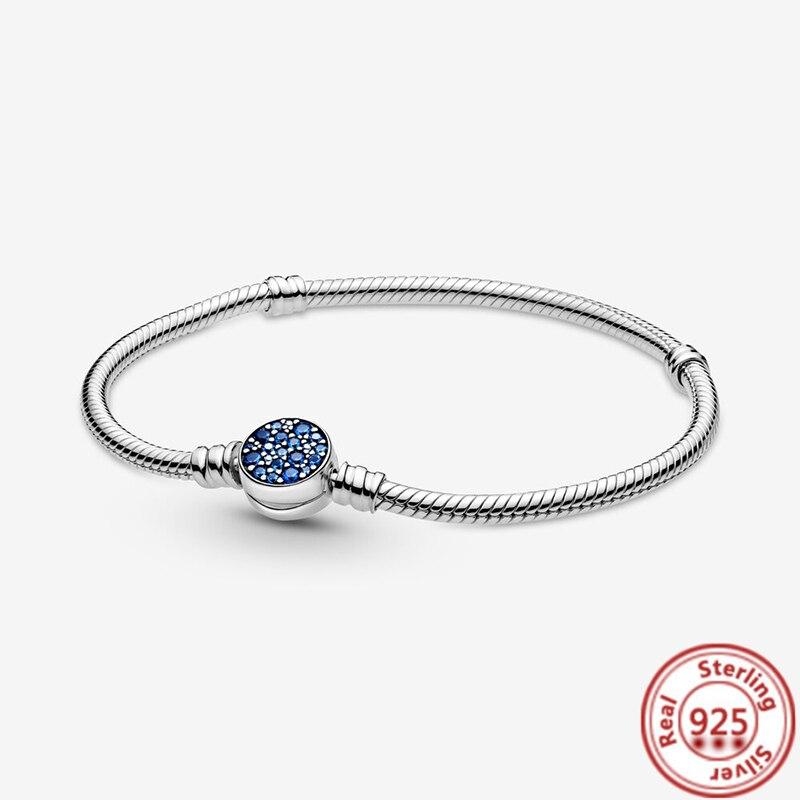 925 Sterling Silver Basic Snake Chain Fiori Blu Ondulato Slider Bracciali Adatti Originale Marchio Charms Donne Ragazza Fai da Te Creazione Gioielli