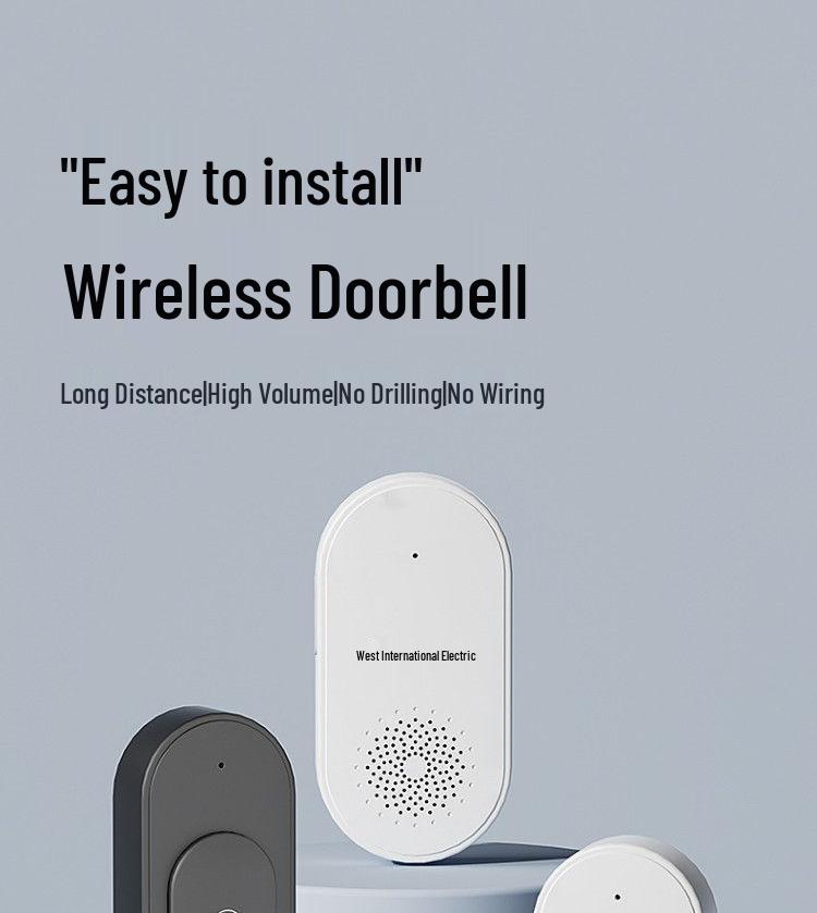 Schwarze kabellose Türklingel mit Fernbedienung, Große Reichweite, Bohrfrei, Eins-zu-Zwei-Heimsystem