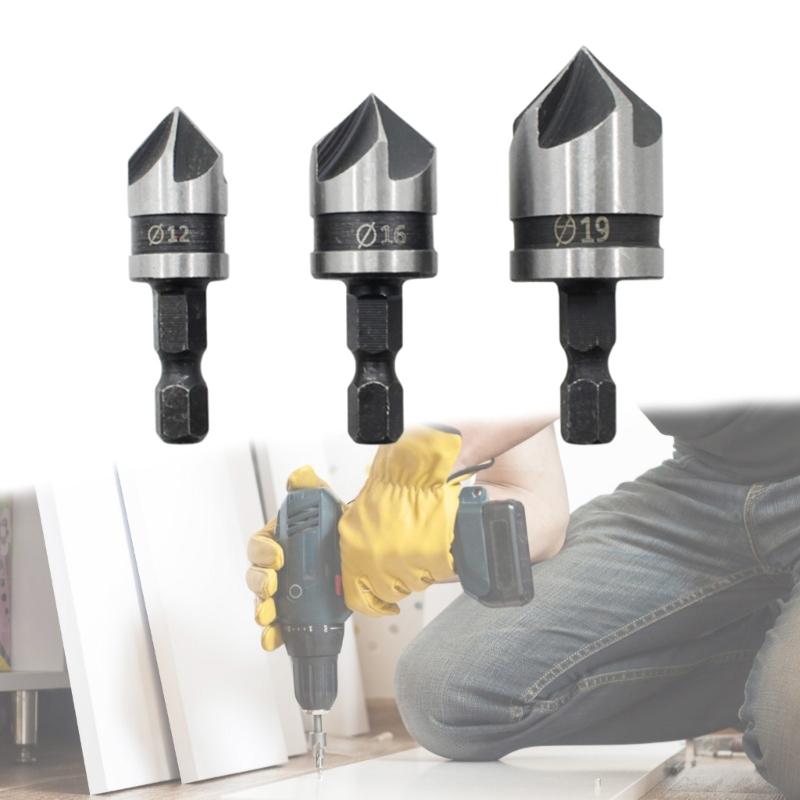 Pack Of 3 High Carbon Steel 90 Degree Countersink Drill Bits 12mm 16mm 19mm For Wood Metal And Plastic Accurate Work