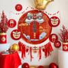 Chinese Lion Fan Home Decoration 2025 New Year Fan Flower Pendant Paper Craft Lion Background Wall Decor Housewarming Decoration