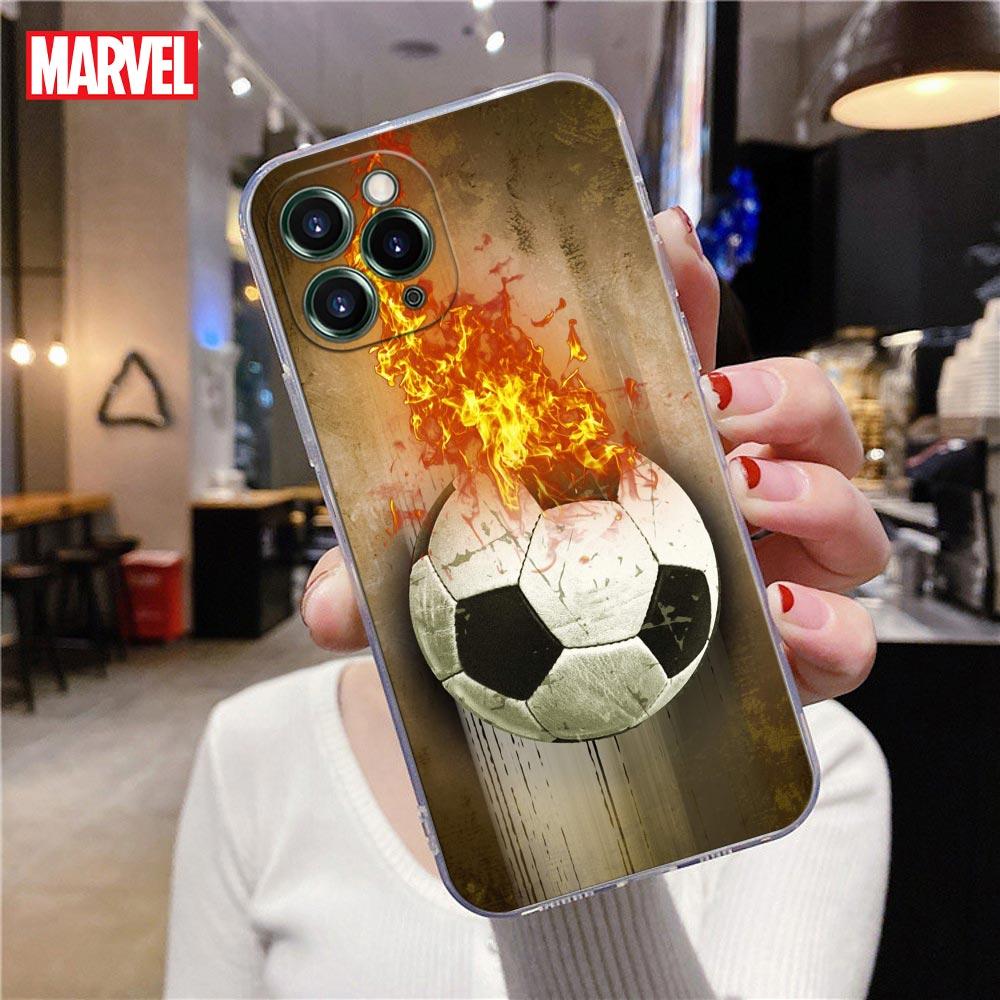 Fußball Transparente Hülle für Apple iPhone 13 12 11 mini Pro Max XS X 7 8 Plus SE 2020 Hülle Cover Soccer Ball Fire Un rayo Balls