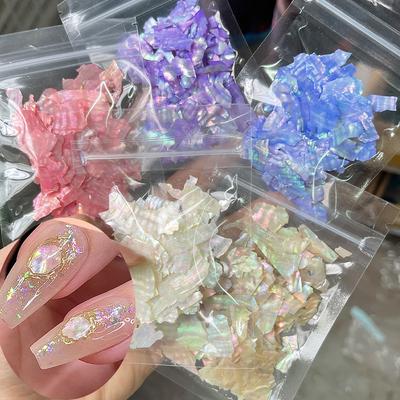 Paillettes irrégulières en coquillage d'ormeau pour nail art, 5 g/sachet, tranches de coquillages naturels, breloques pour ongles, paillettes brillantes, décoration de manucure