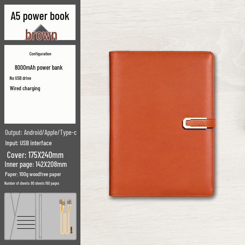 A5 Multi-Function Notebook Gift Set with USB & Wireless Charger - Customizable Logo Option