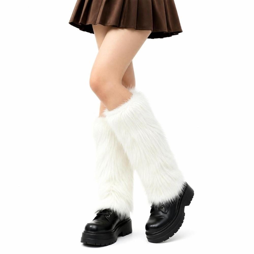 1 pair Stretchy Fit Furry Boots Cover Thickened Leg Warm Socks Vintage Fur Leg Warmer Women Girl