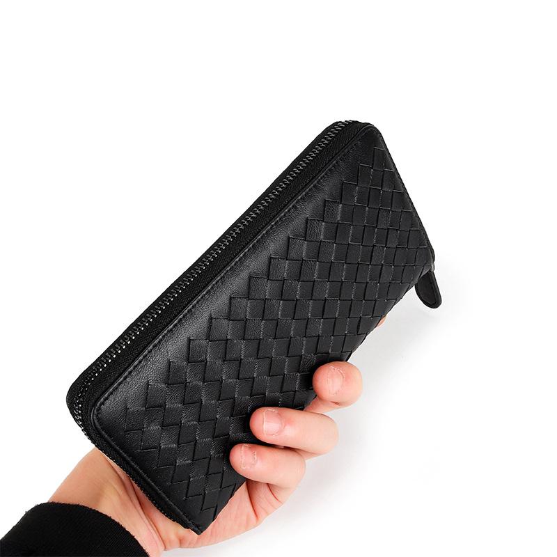 Sheepskin hand-woven long wallet women's wallet 2025 new leather zipper bag multi-card mobile phone handbag