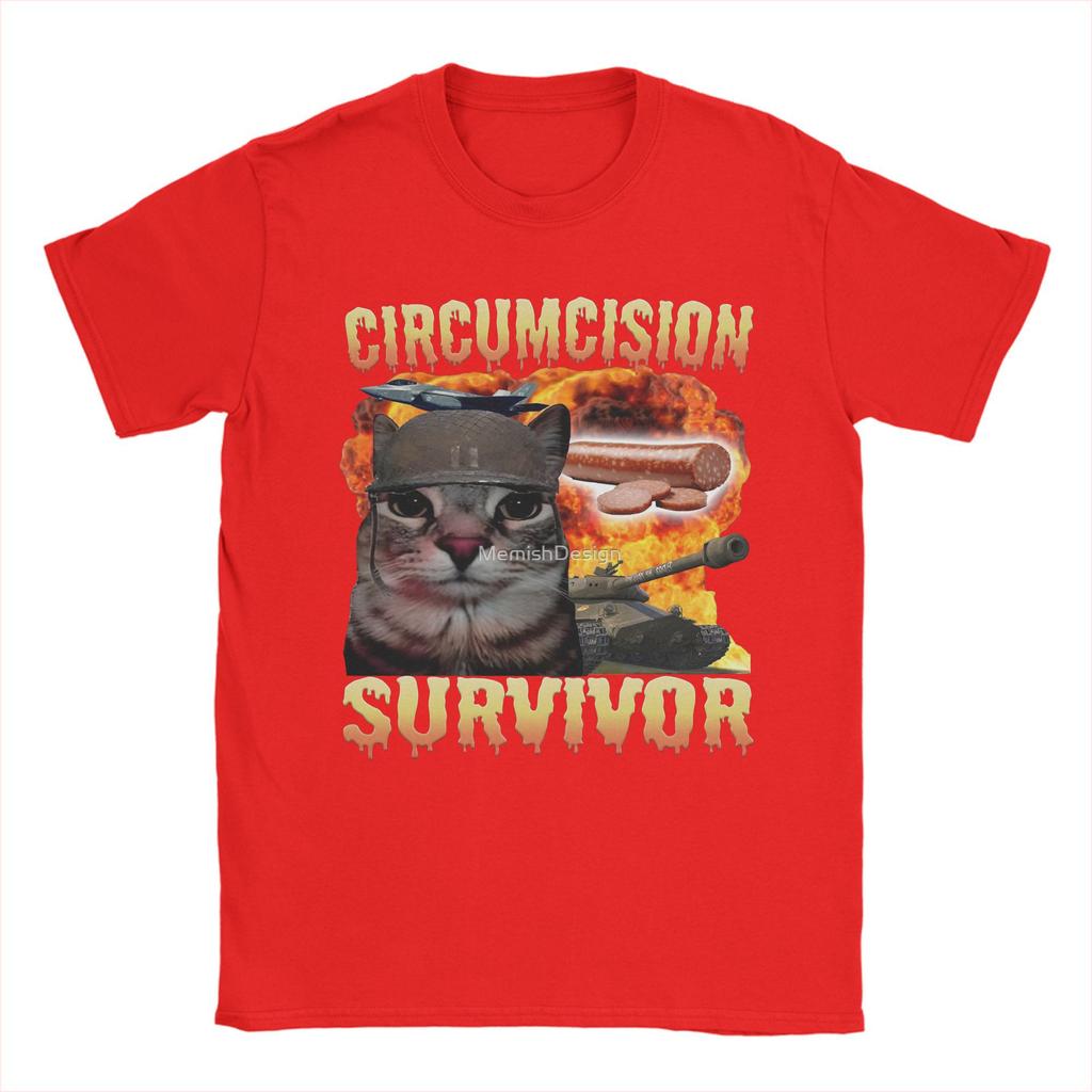 Men Women T Shirt Circumcision Survivor Fun Cat Meme T-Shirts Harajuku  Summer Tee Shirt Y2K Retro 100 Cotton Tops Plus Size 5XL