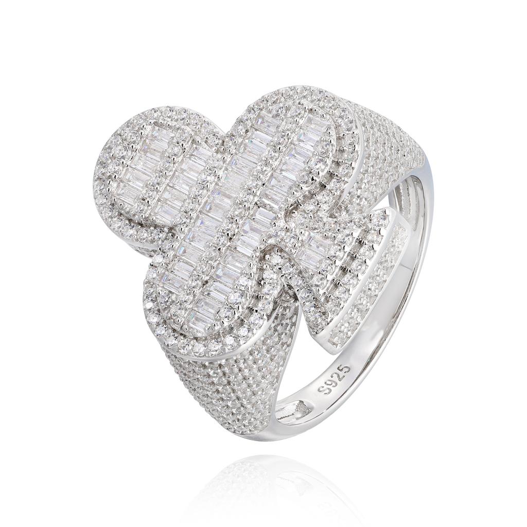 Sparkling Statement Rappers Jewelry Gold Plated 925 Sterling Silver VVS Baguette Moissanite Diamond Plum Blossom Ring for Men