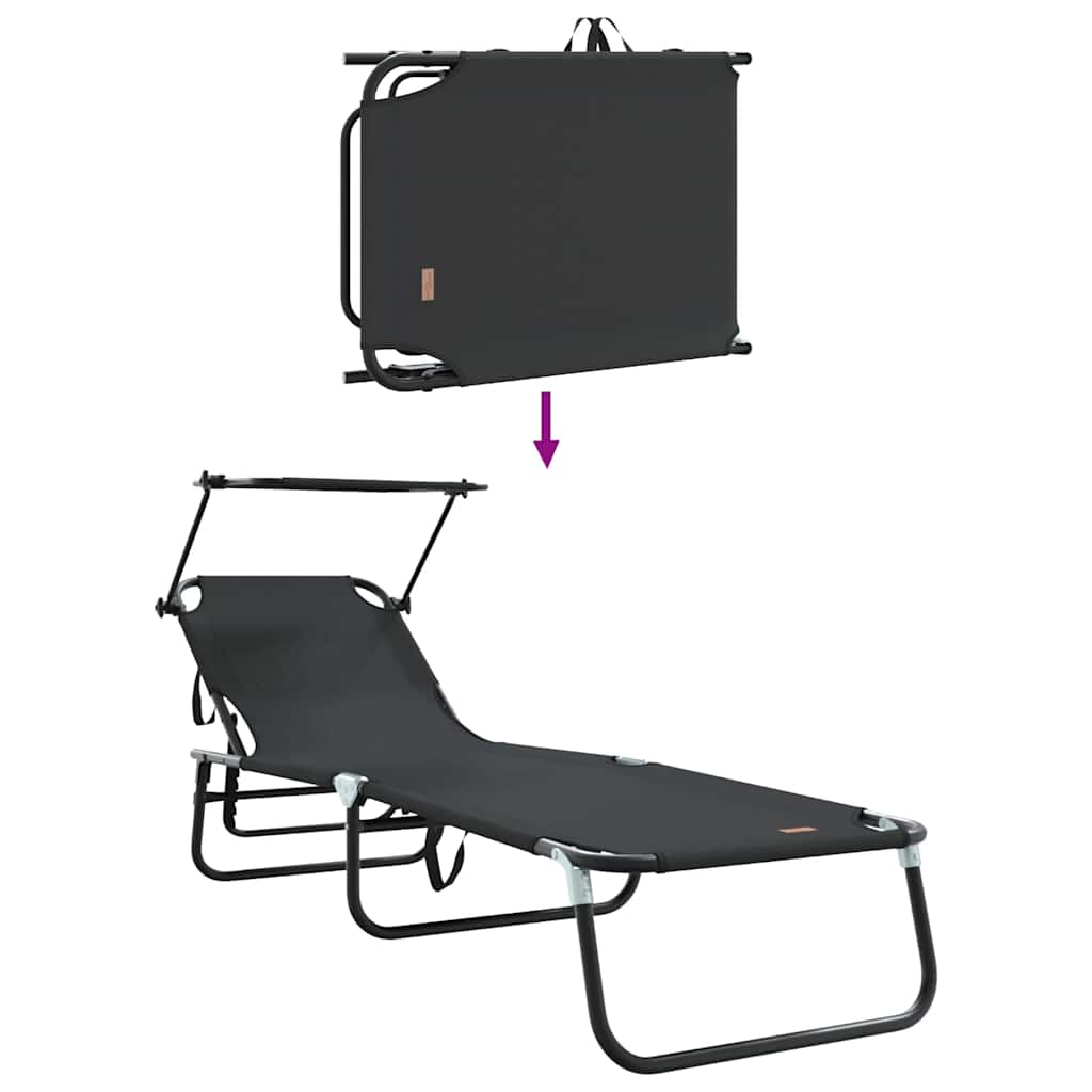 Folding Sun Lounger Black 190 X 57 X 81 Cm Oxford