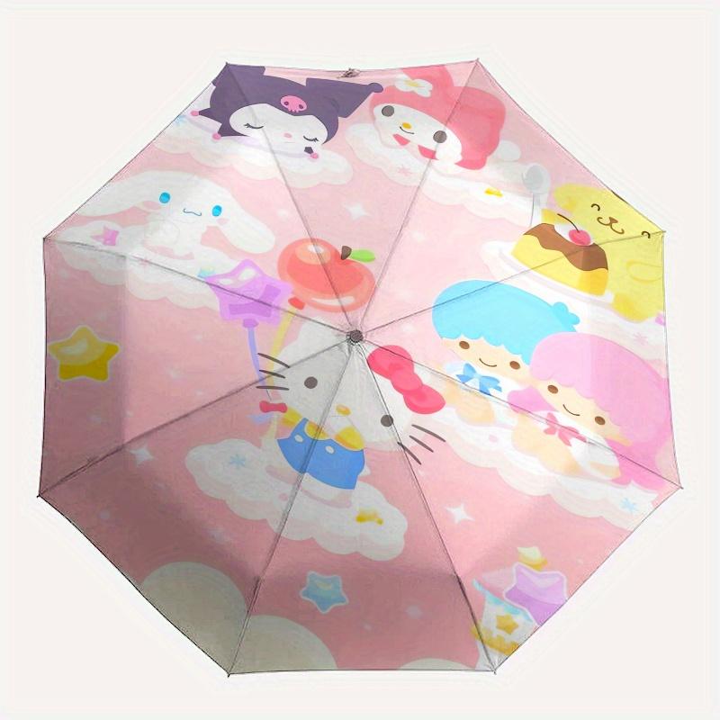 Hello Kitty,Sanrio Characters Automatic Folding Umbrella Simple 8 Rib Design, Bright Cartoon Pattern, Durable Iron Frame, Suitable For Trave
