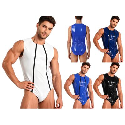 Men Waterproof Gym Beach Swimwear Sleeveless Double Zipper Bodysuit One Piece Sauna Suit for Fitness Training