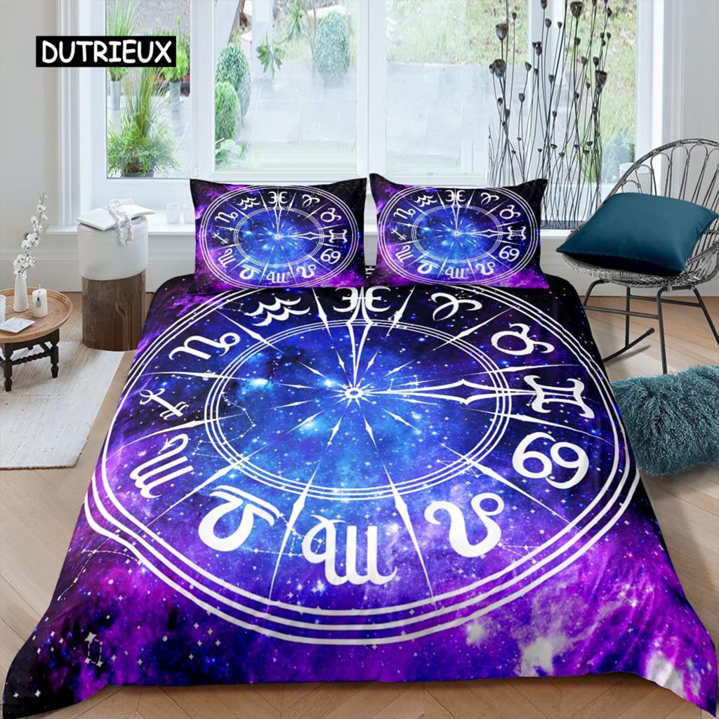 Constellation Duvet Cover Set Golden Pattern Comforter Cover Zodiac Signs Starry Sky Animal Queen Size Quilt Cover for Boy Men