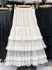 2025 Early New Elastic Waist Lace Lace Splicing A Word Big Pendulum Foreign Style Gray Cake Skirt Long Skirt
