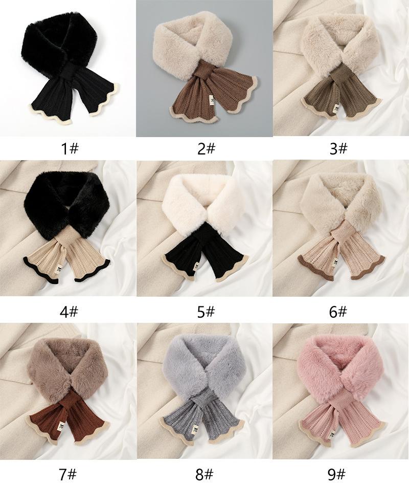 Winter Scarf Women Warm Thicken Solid Color Faux Rabbit Fur Plush Cross Collar Shawl Elegant Warm Soft Comfortable Scarf
