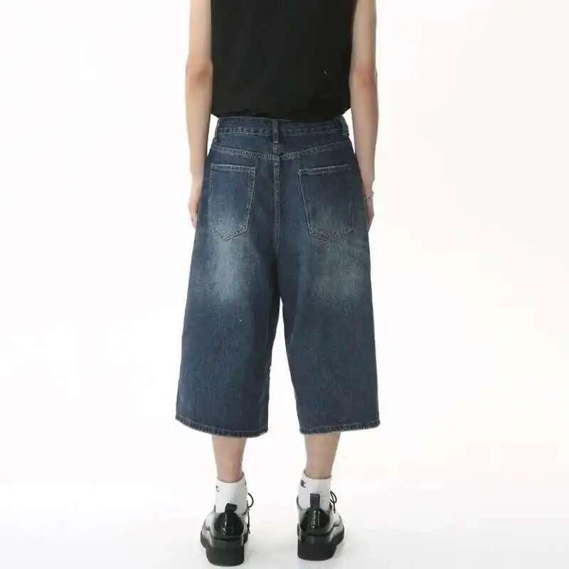 STREETRICH Korean Style Vintage Men's Jeans Summer Loose Male Wide Leg Knee Length Shorts New Washed Fashion Short Denim Pants