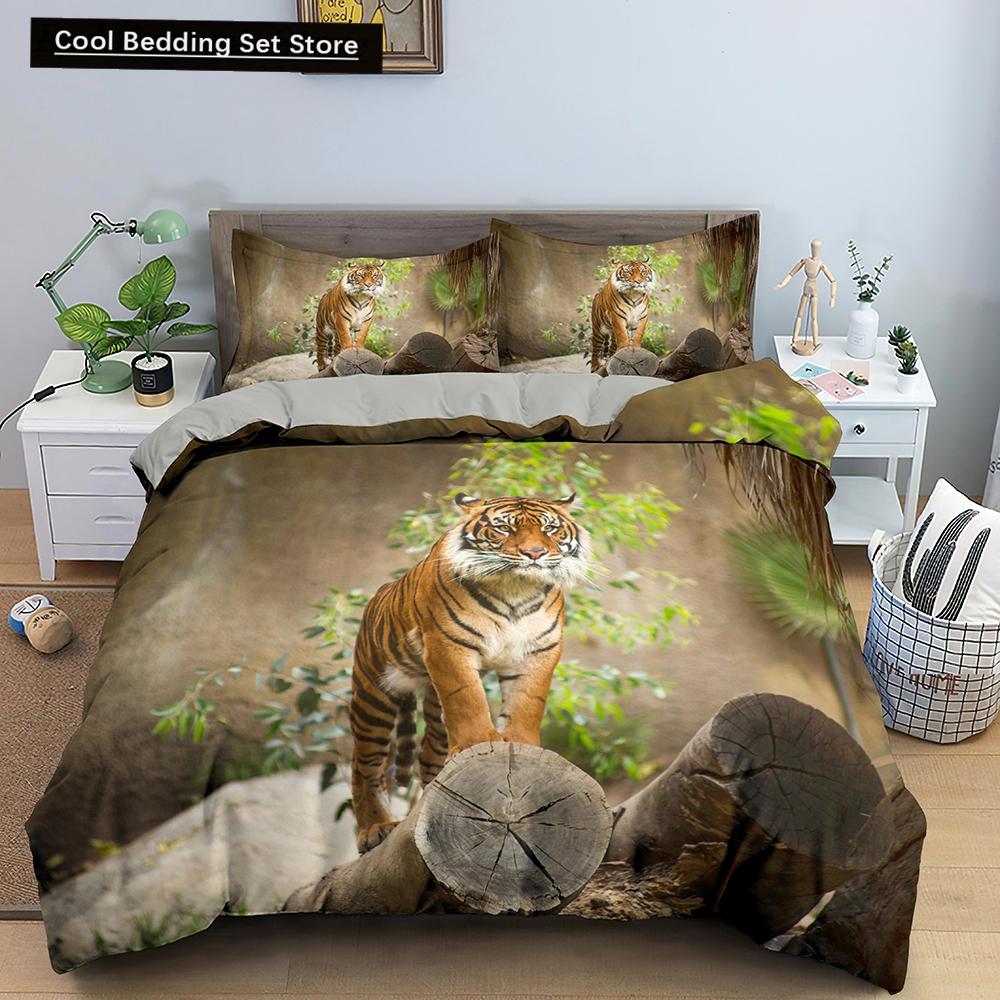 3D Tiger Duvet Cover Soft Comforter Cover Animal Bedding Set Tiger Pattern Quilt Cover for Bedroom Decor 2/3Pcs King Queen Size