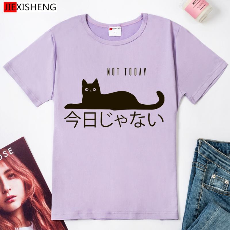 Japanese Style Cat Not Today Female T-Shirt Plus Size Short Sleeve O-Neck Print Women's T-Shirts Summer Casual Fashionable Tops