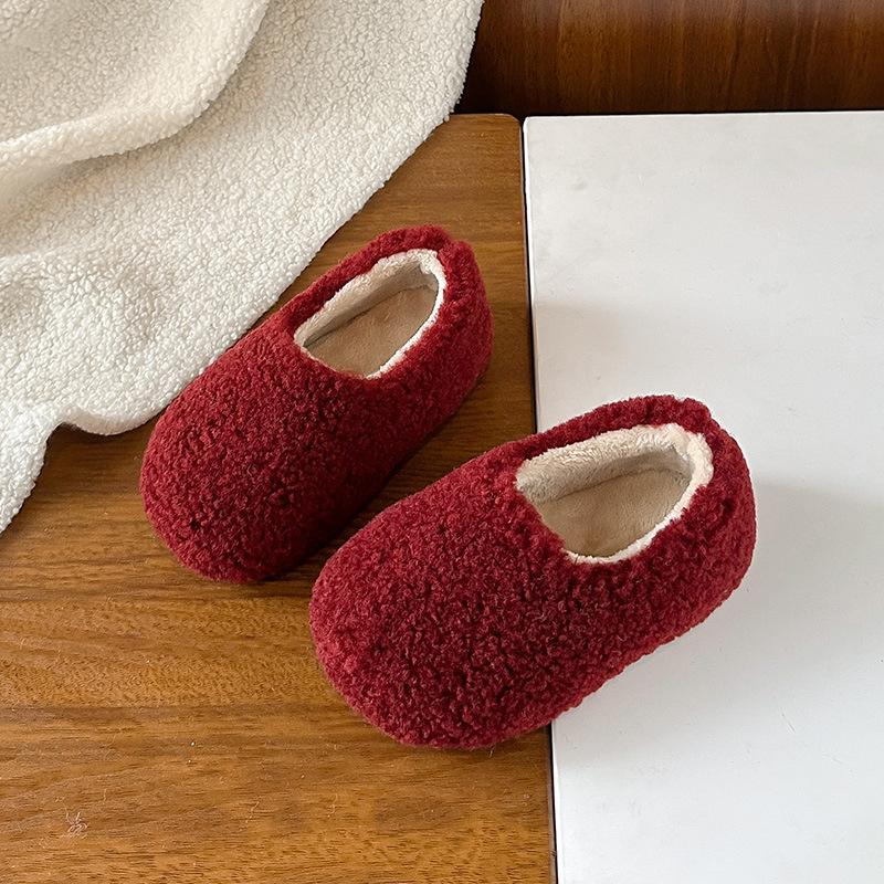Children's plush cotton shoes with extra lining and thickness for winter, suitable for indoor and outdoor use, solid color, parent-child matching