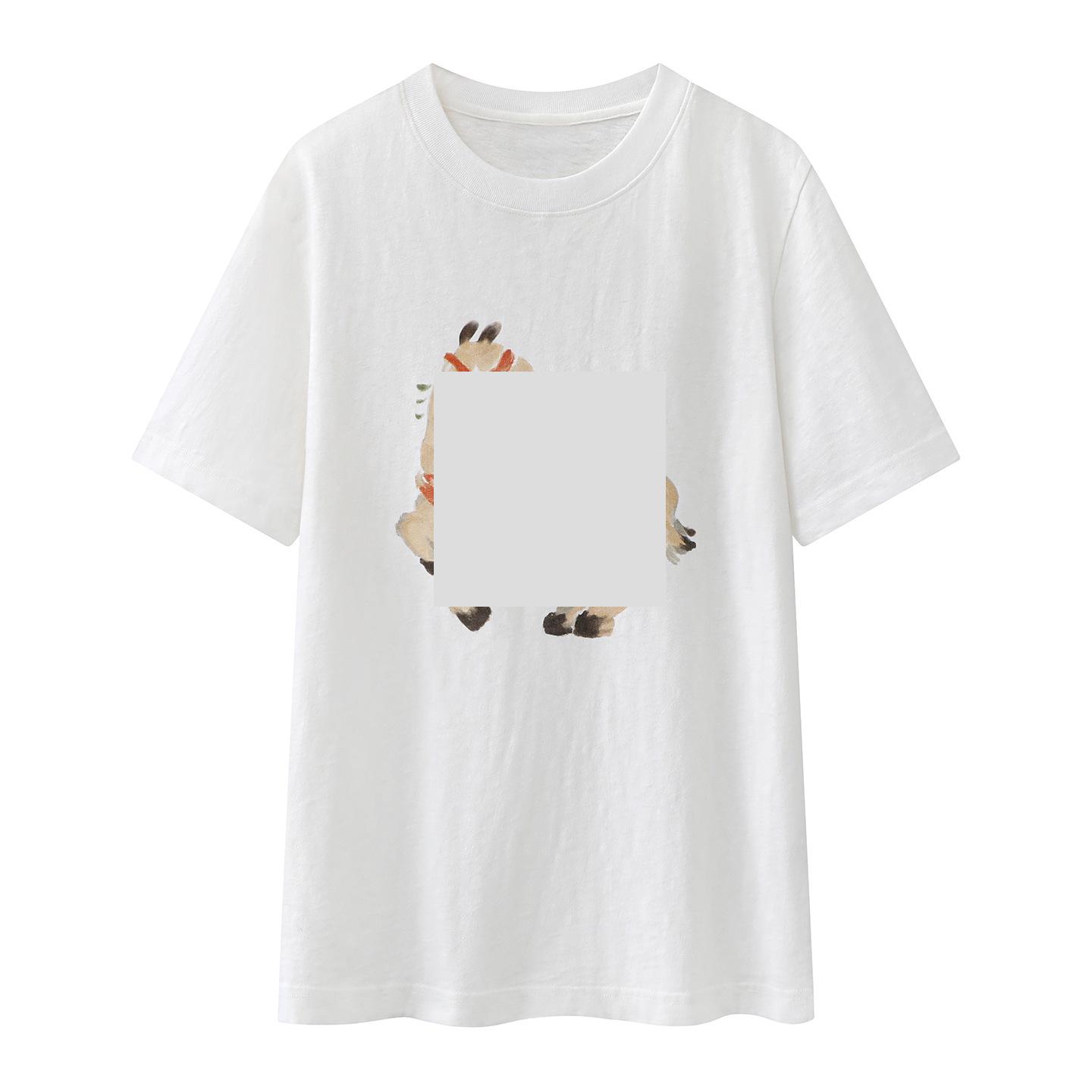 2026 Spring Women s Sweet Style Zodiac Horse Print T-shirt Medium белый