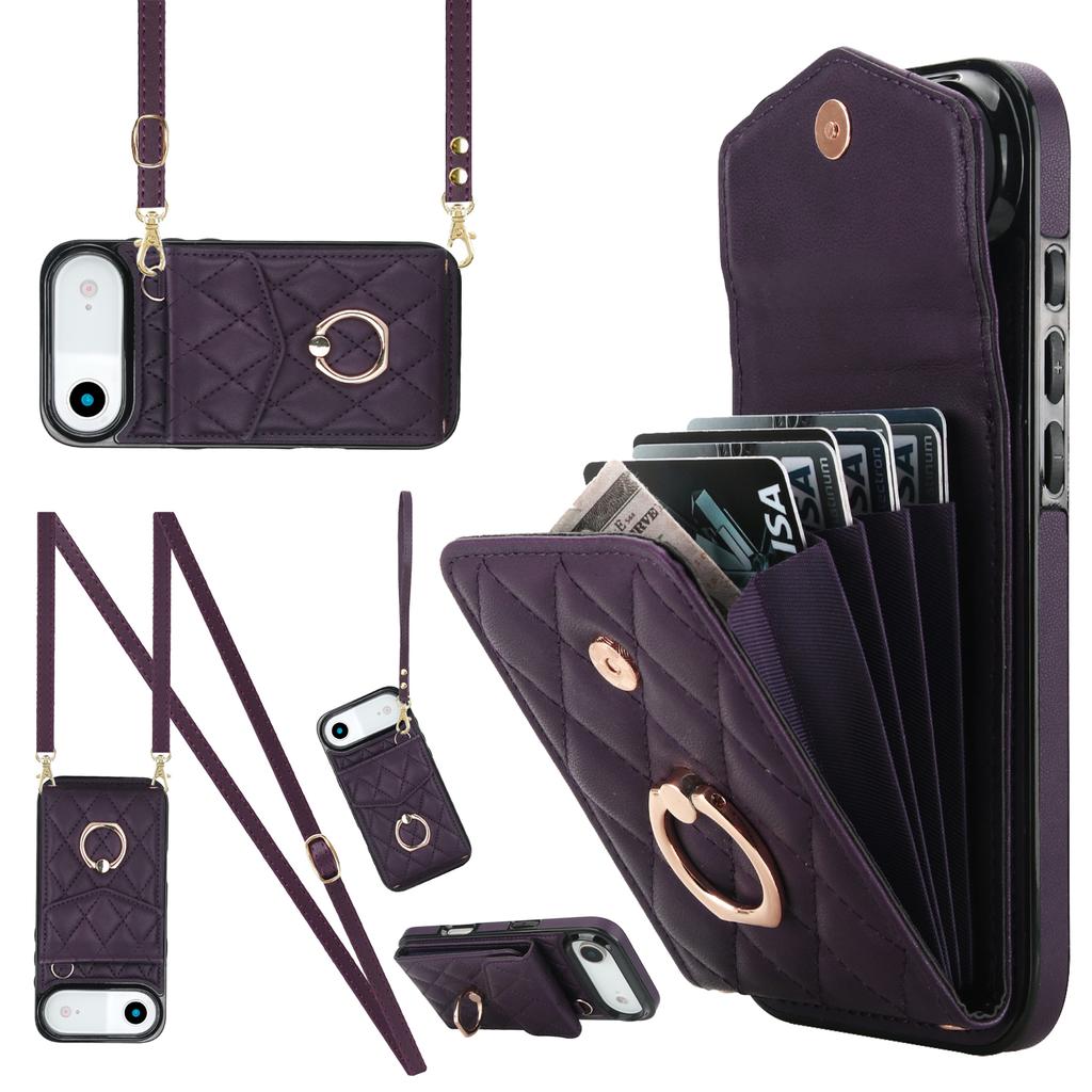 For iPhone Air Case RFID Blocking Card Bag Leather + TPU Crossbody Phone Cover with Ring Kickstand