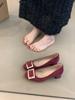 French Square Buckle High Heels Women's Shoes 2025 New Temperament Elegant Celebrity Versatile Thick Heel Commuting Light Mouth Single Shoes