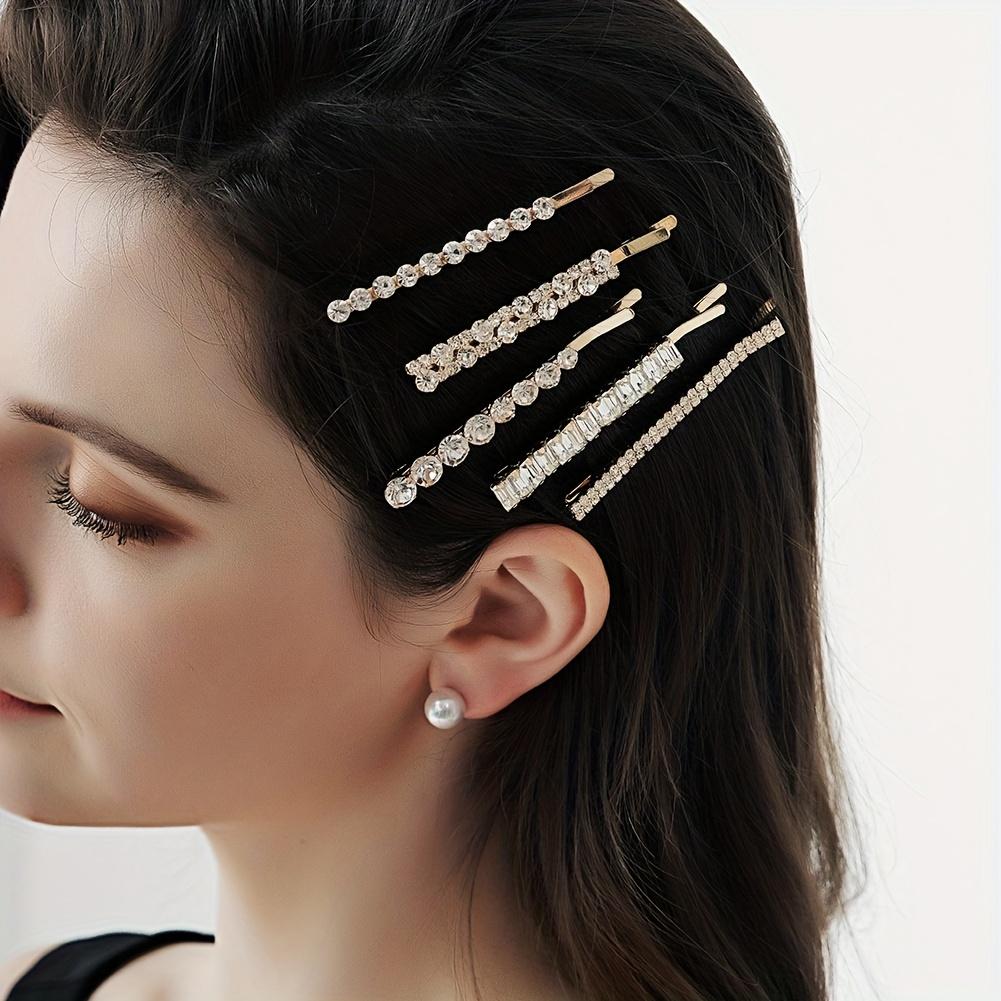 (5pcss/Pack) Headdress Geometric Temperament Rhinestone Hairpin Daily Versatile Bangs Clip Metal 5pcs Hairpin One-Word Clip