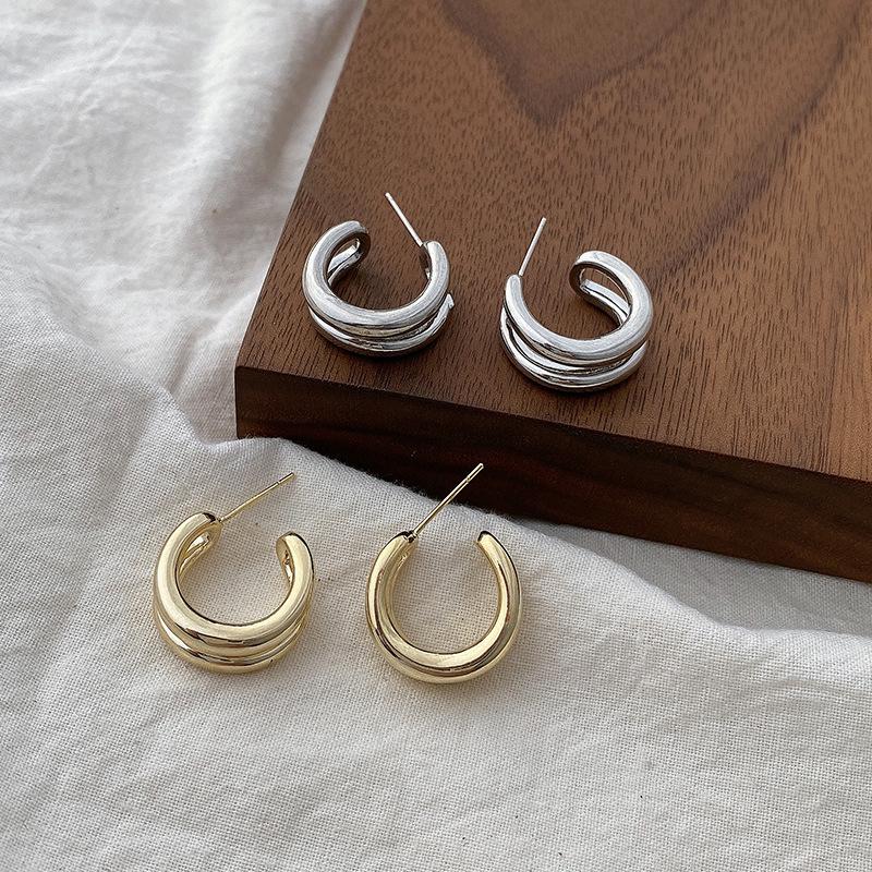 Korean Trend Double Layer Circle Stud Earrings - 2021 Fashion Metal Design