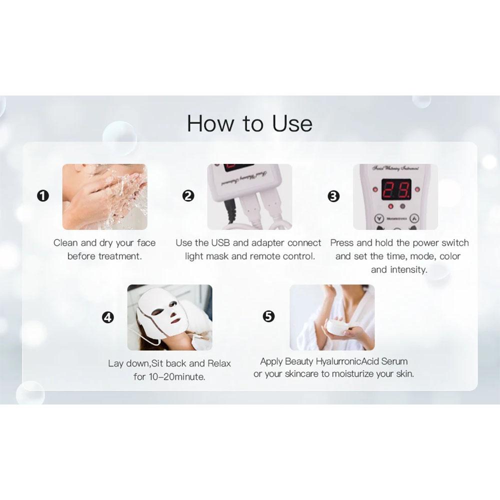 LED Light Therapy Face Mask with Neck - 7 Color Professional Beauty Device for Home Skincare Routine