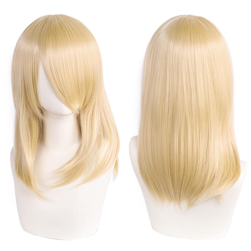 Hoge Kwaliteit 40cm Medium Cosplay Pruik Met Pony Zwart Blond Roze Rood Blauw Paars Hittebestendig Synthetisch Haar Pruiken white