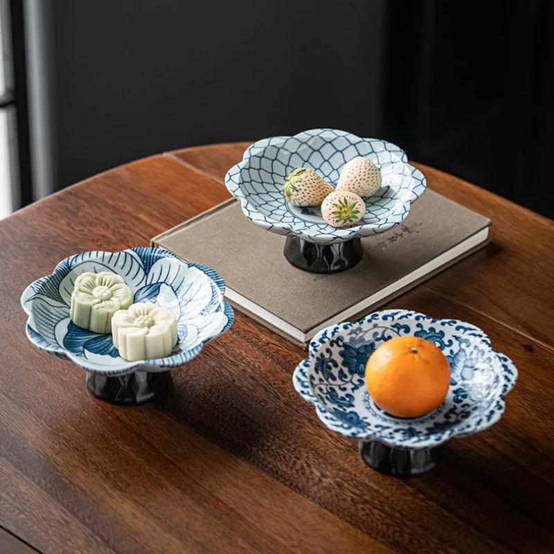 Haushaltsteller im chinesischen Stil zur Aufbewahrung von Nüssen und Keksen, blauweißes Porzellan, Obstteller, Wohnzimmertischplatte, Aufbewahrungstablett für Kleinkram