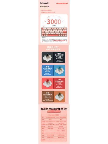 61-Key Mini Mechanical Keyboard with Three-Mode Wireless Bluetooth, Red Tea Switch for Laptop Gaming & Office