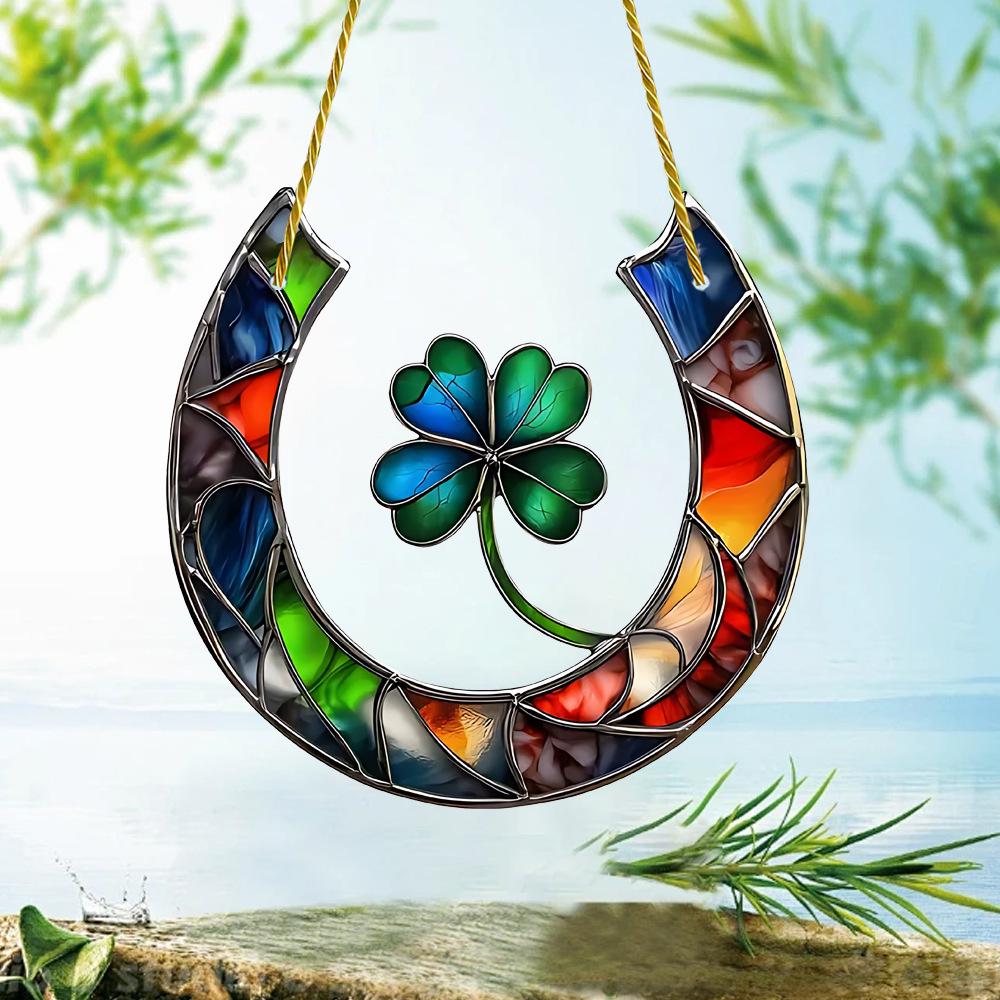 Valentine's Day Four-Leaf Clover Acrylic Pendant with Chain for Window or Porch Decoration