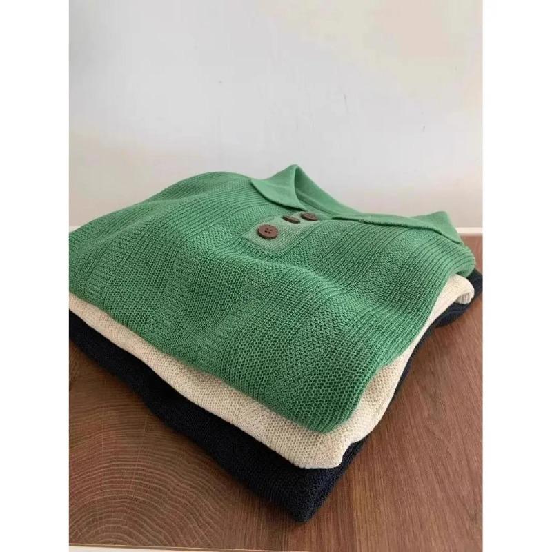 Haut d'été pour femme en maille côtelée à col polo manches courtes boutonné