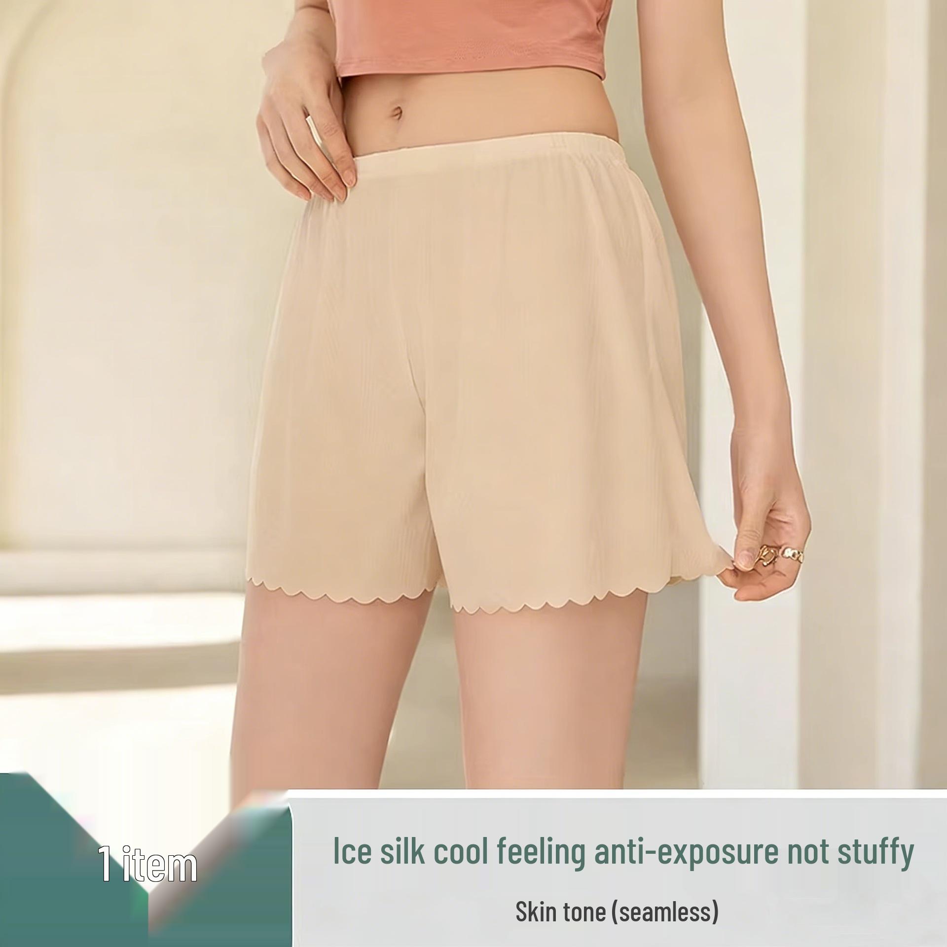 

Women s Ruffle Stripe Loose Summer Safety Shorts - Solid Color Anti-Exposure Base Layer One Size (recommended for 80-150 jin)