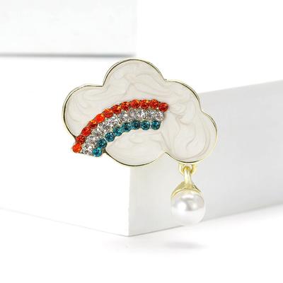 Creative Alloy Rhinestone Rainbow Cloud Brooch Fashion Cute Ladies Suit Cardigan Corsage Accessories Pin