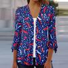 Women's Loose Casual Independence Day Printed Seven Sleeve Button Down Shirt Cardigan Top
