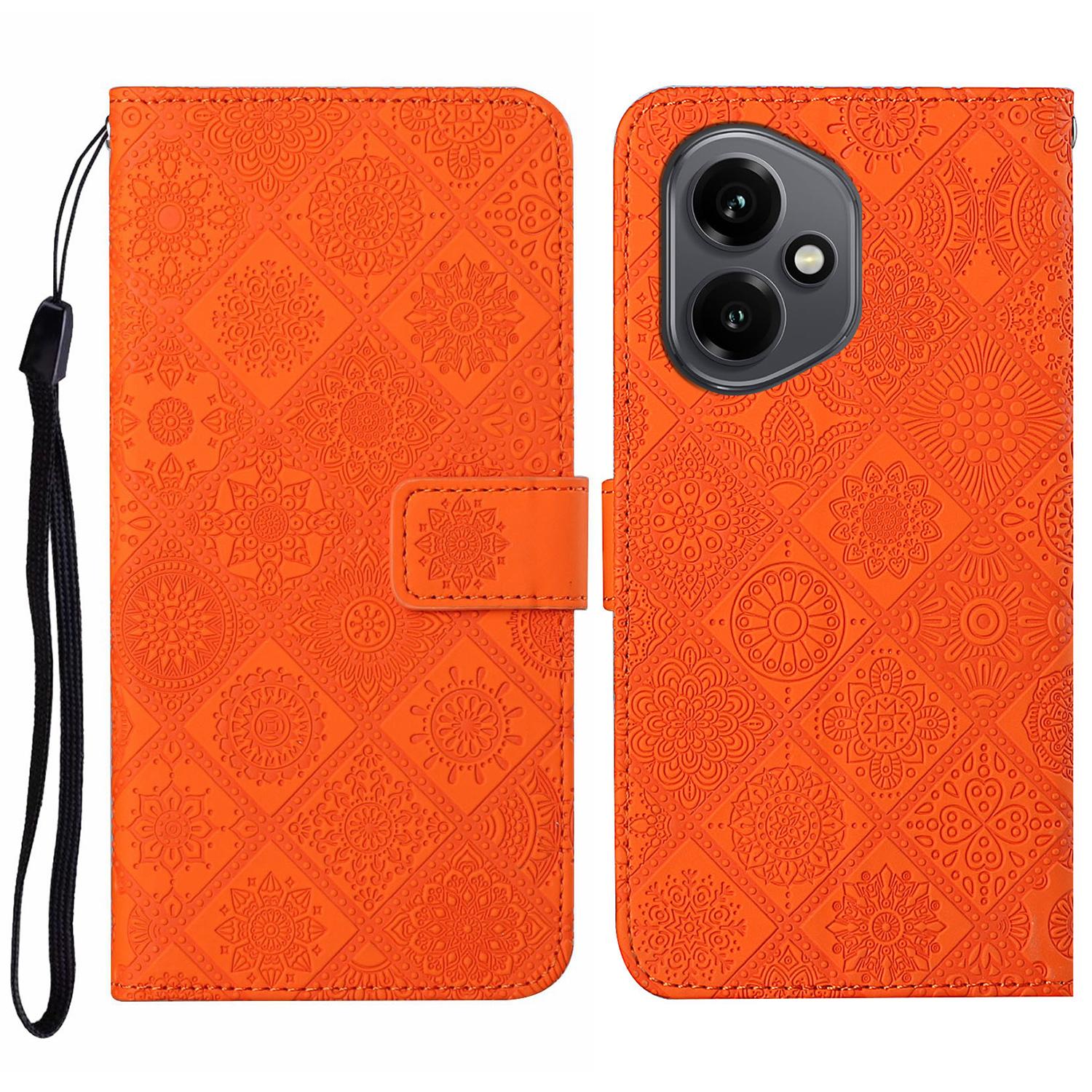 

Для Honor 400 5G (Глобальный) Чехол Кожаный Чехол Этнический Стиль Кошелек Чехол для Телефона с Ремешком Orange