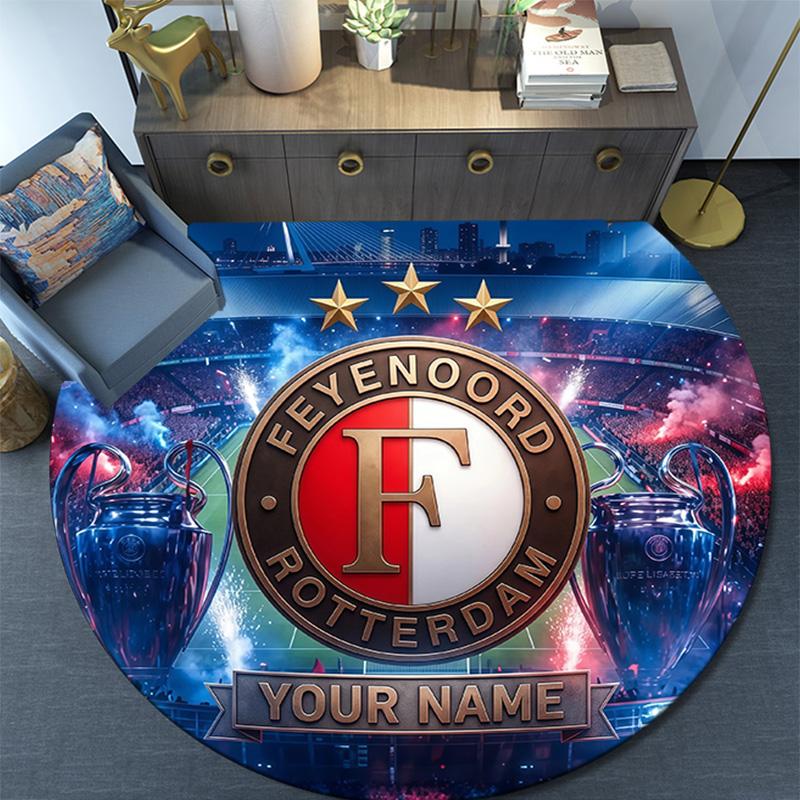 Custom Name Feyenoord Rotterdam Round Area Rug,Carpet Rug for Living Room Bedroom Sofa Playroom Decor,Non-slip Floor Mat