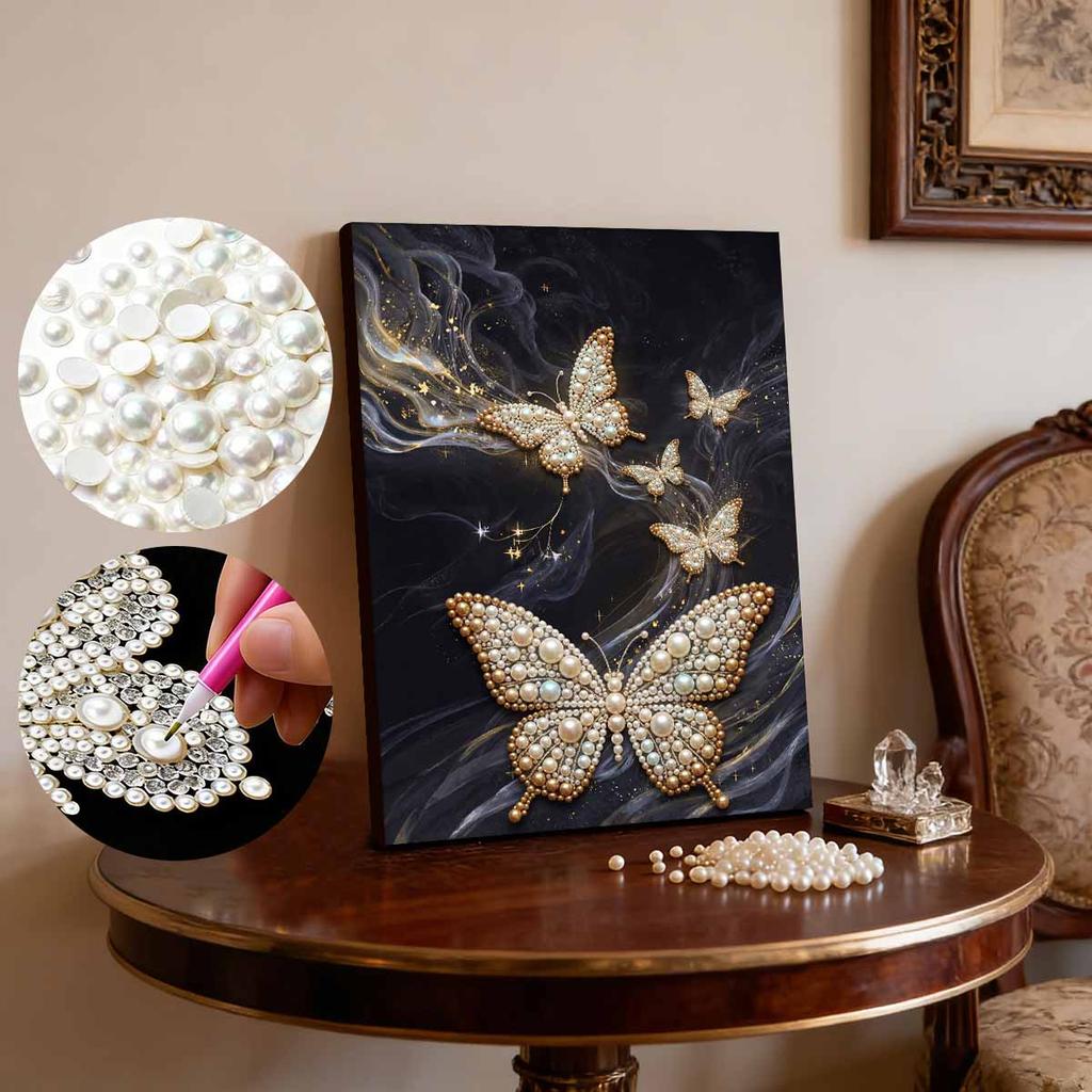 DIY Diamond Art Pearl Painting Kit for Adults, Dancing Butterflies Shaped Pearl Art Painting Wall for Home Office Decor Handmade Gift