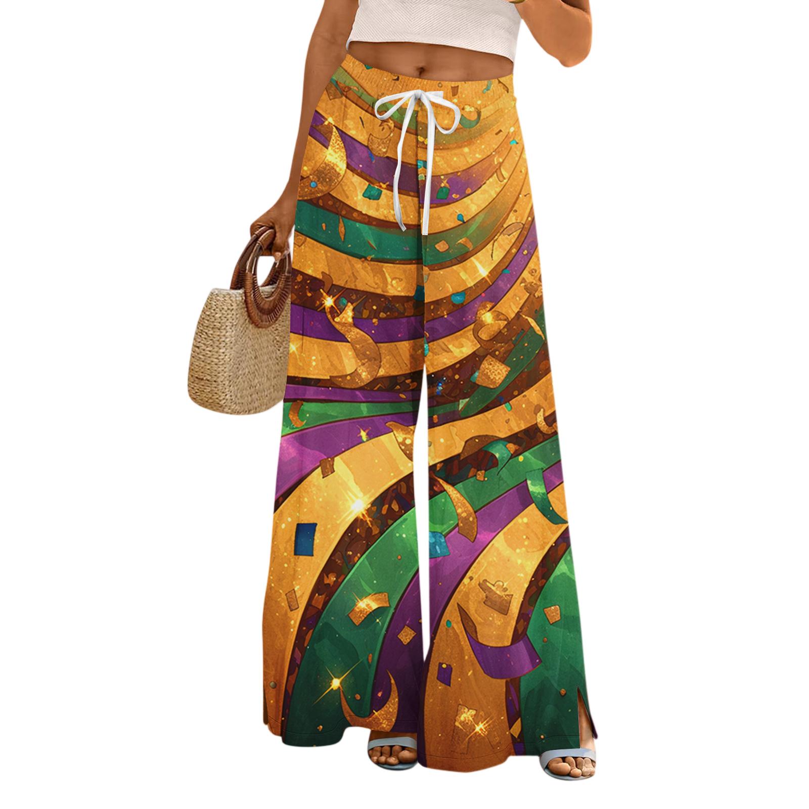 

Женские свободные и повседневные брюки с принтом и широкими штанинами, эластичным поясом, кулиской и карманами S оранжевый