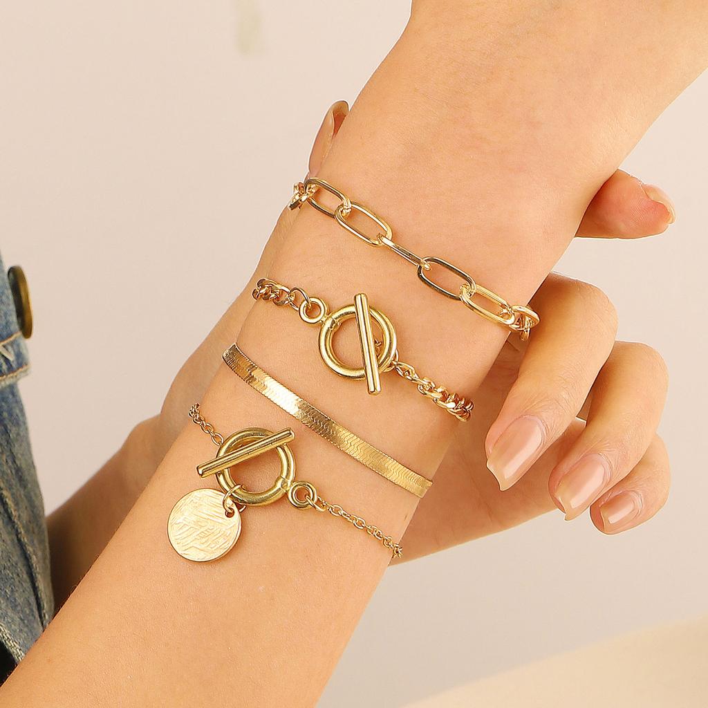 Vintage Mehrschichtiges Kettenarmband Set für Damen – Trendiger Europäischer Stil, Retro Minimalistischer Handschmuck, Grenzüberschreitende Heißverkauf Accessoires