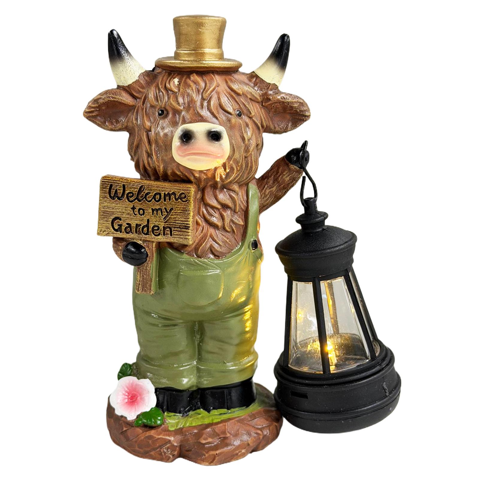 Solar Highland Cow Garden Statues with Lights Weatherproof Lawn Animal Figurine Cow Figurines Sculpture for Patio Yard Porch