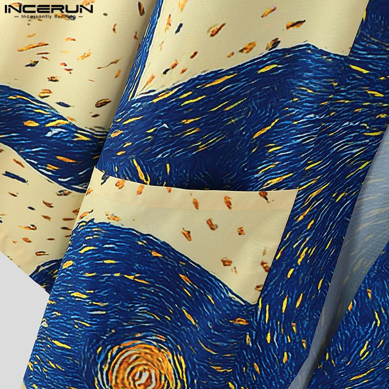 INCERUN Men Long Batwing Sleeve Printed Open Front Casual Kimonos Baggy Tops
