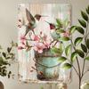Vintage Hummingbird Tin Sign Wall Art Metal Bucket Planter With Pink Flowers Rustic Bird Decor Home Cafe