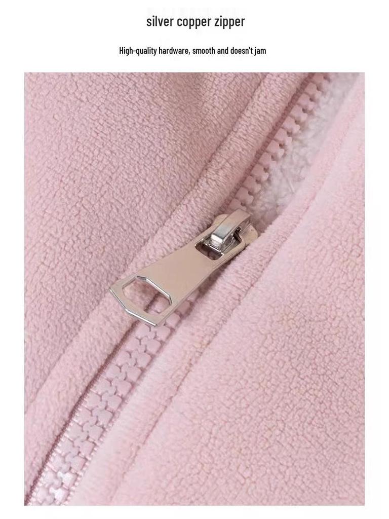 Women's Pink Lambswool Fleece Jacket: Windproof, Thick Velvet Liner, Warm Winter Outerwear