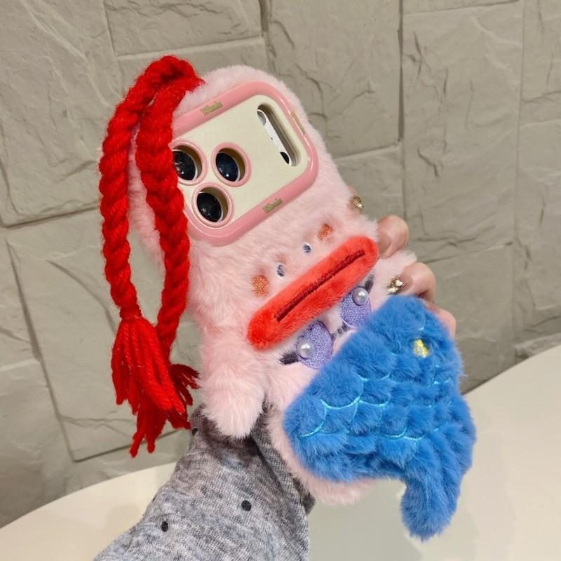 3D Cartoons Mermaid Plush Phone Case for iPhone 11 12 13 14 15 16 17 Pro Max Plus and Xiaomi 17 Pro 15 14 13 Ultra Cute Fluffy Winter Shockproof