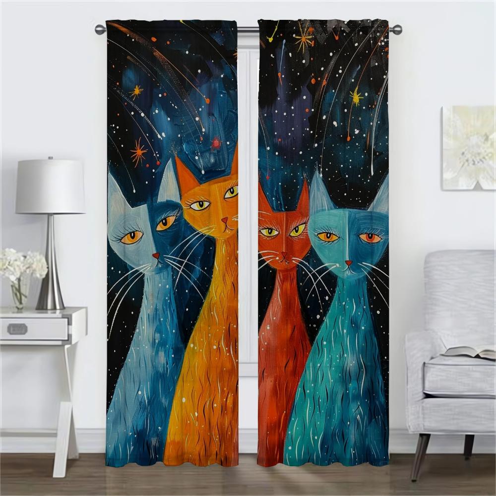 Exotic Cat Kitchen Curtains for Living Room Tulle for Bedroom Window Curtain Shades Partition Halloween Decoration Blackout Home