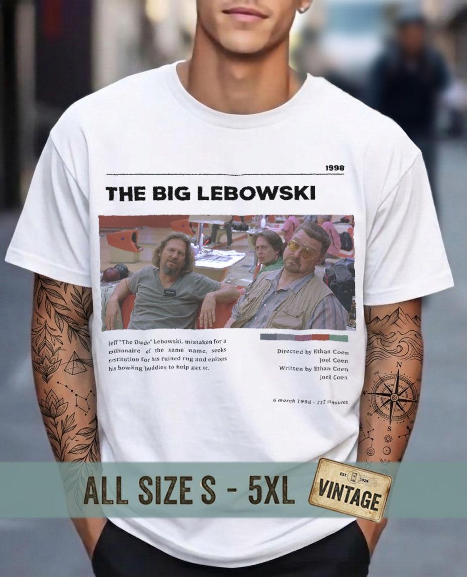 The Big Lebowski Shirt The Dude Vintage Graphic Tee, 90s Retro Cult Movie T-Shirt, Regalo Cinefilo Grande Lebowski, The Dude Abides S