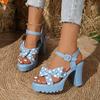 Women Sandals Green High Platform Brand Shoes Women Party Sexy Wedding Deep Toe Chunky High Heel Sandals T Strap Pumps