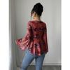 DAFIFY Women's Fashion Casual Spring Autumn Flower Pattern Print Long Sleeve V-Neck Blouses & Shirts
